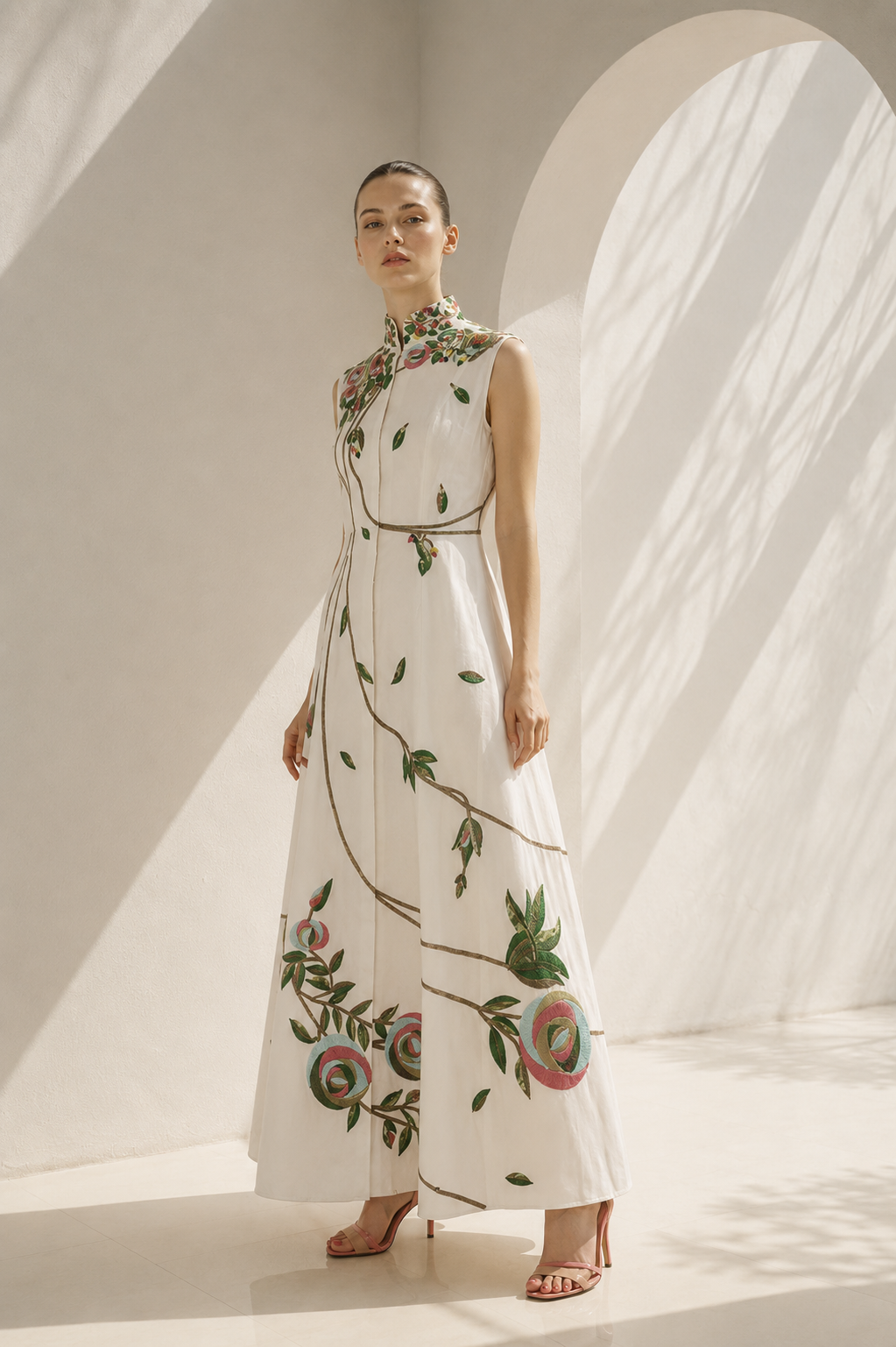 Ivory Dress With Mandarin Collar Grace