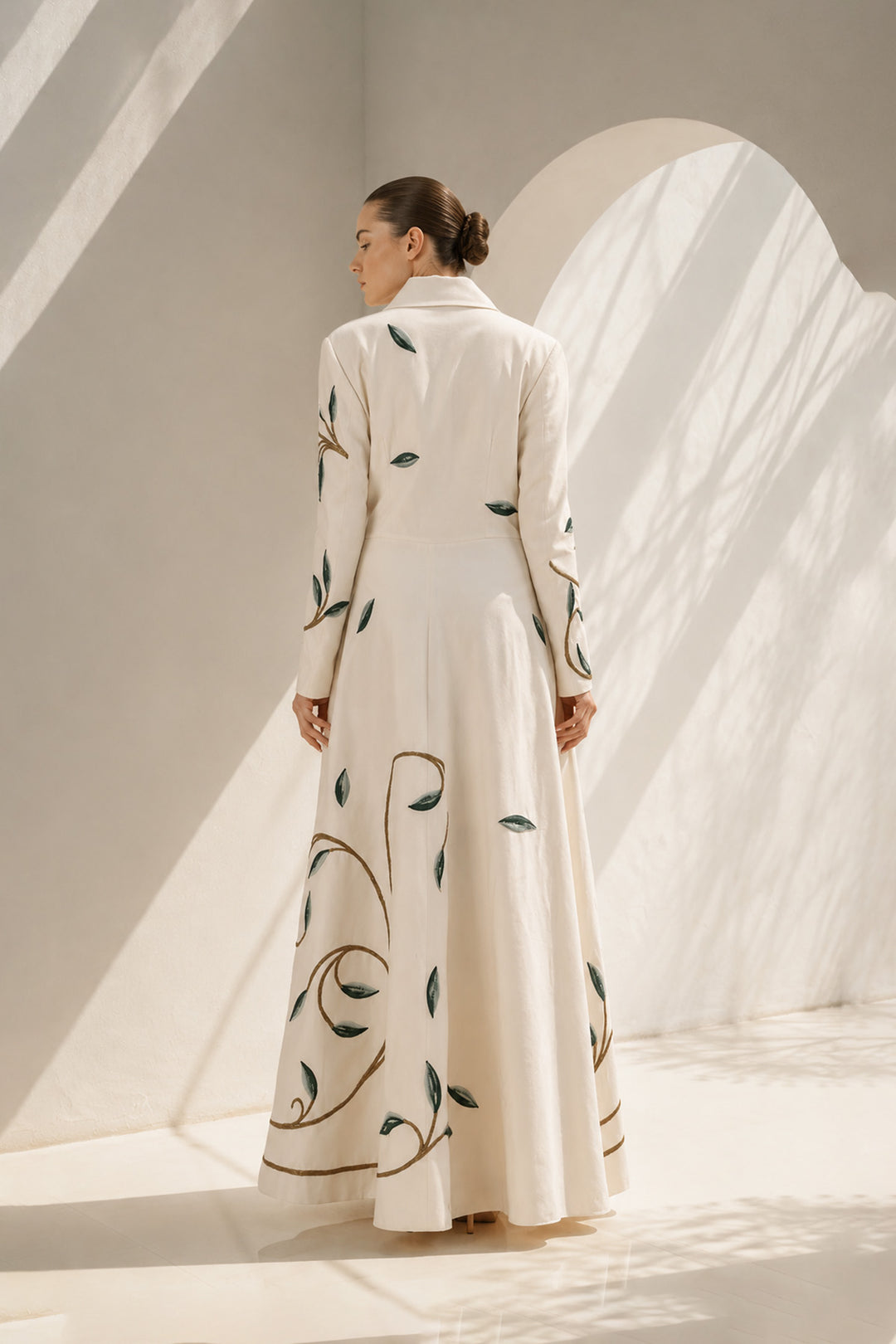 Ivory Gown With Mandarin Floral Finesse