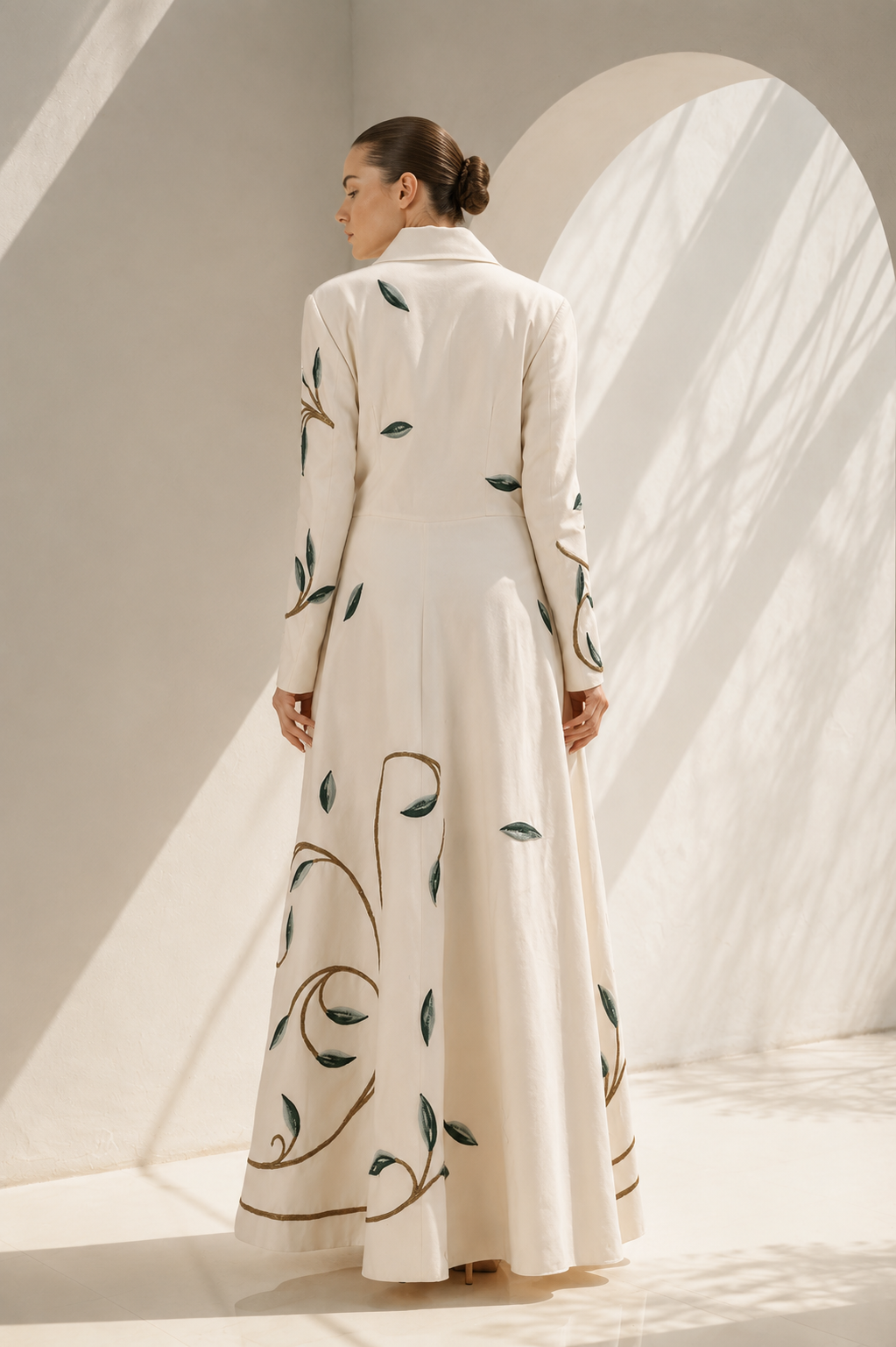 Ivory Gown With Mandarin Floral Finesse