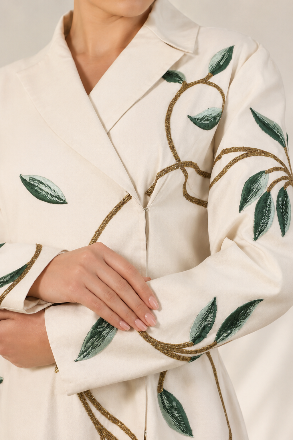 Ivory Gown With Mandarin Floral Finesse