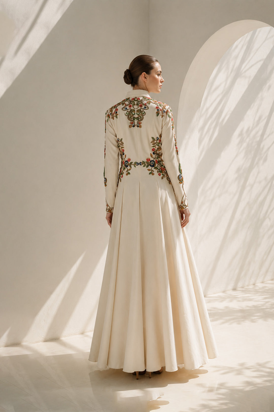 Ivory Gown With Collared Floral Grace