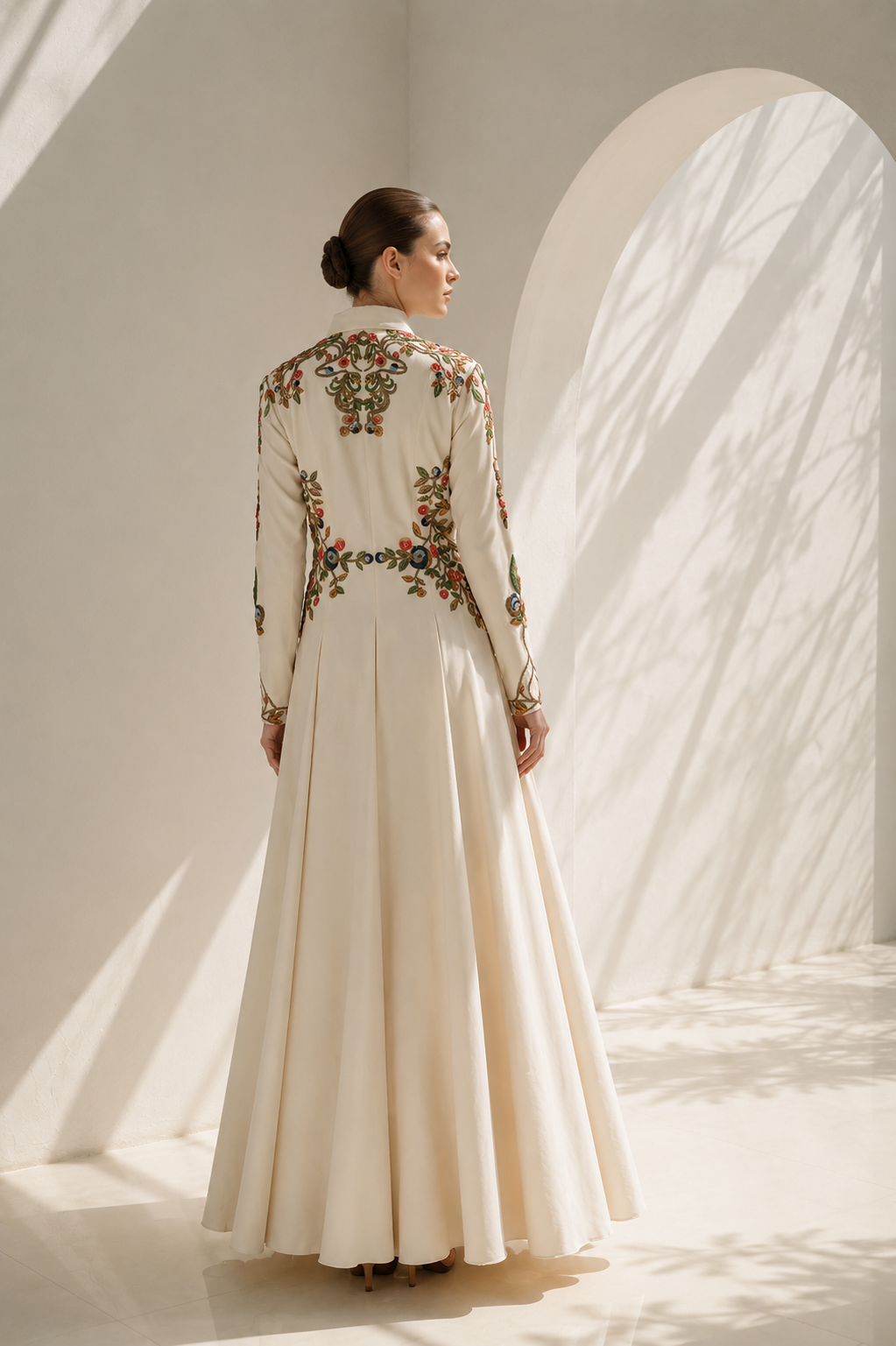 Ivory Gown With Collared Floral Grace