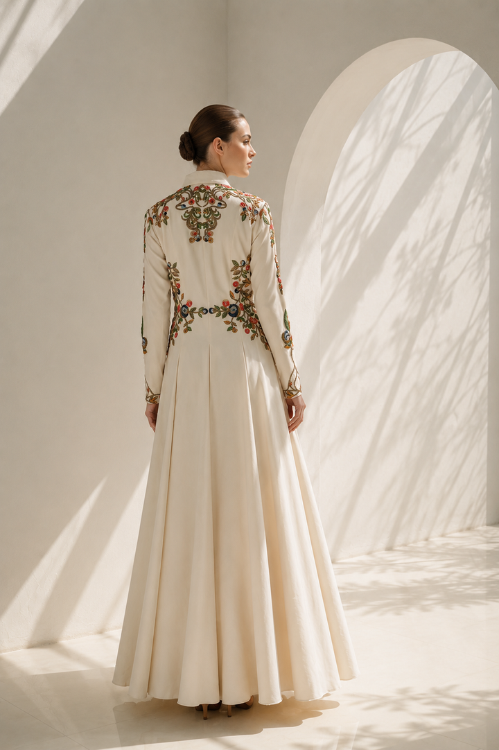 Ivory Gown With Collared Floral Grace