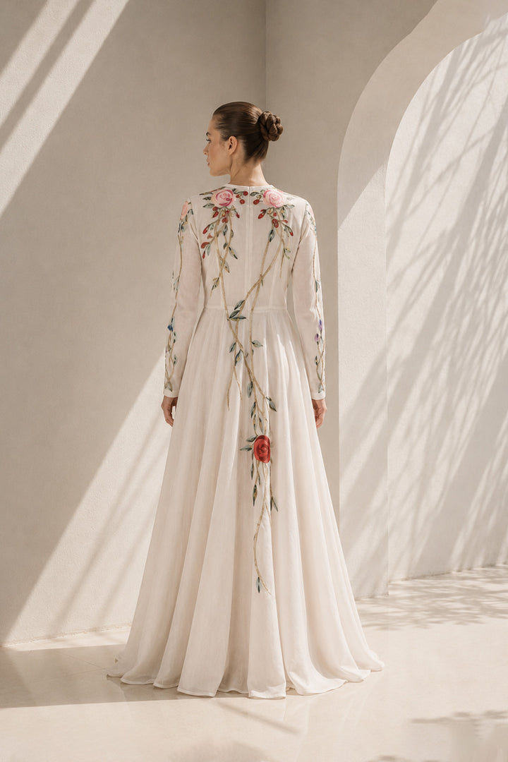 Ivory Gown With Floral Vine Detailing
