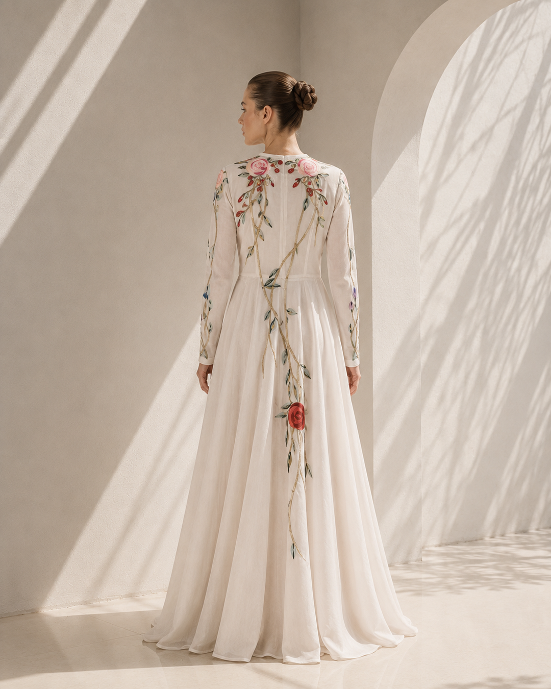 Ivory Gown With Floral Vine Detailing