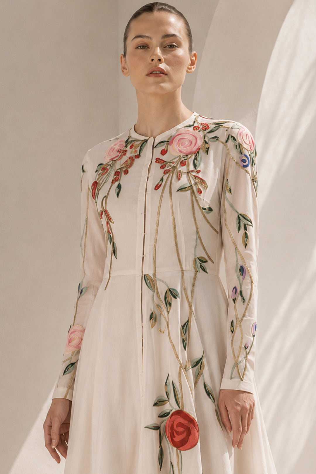 Ivory Gown With Floral Vine Detailing