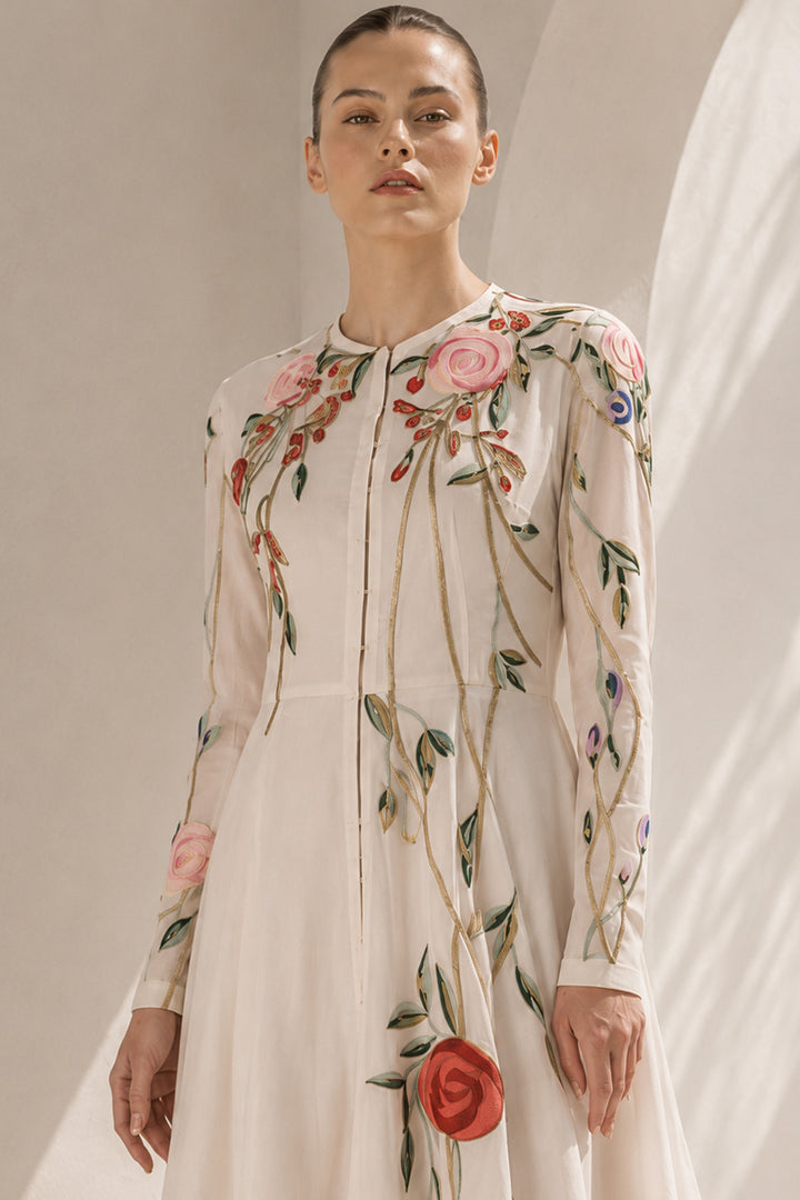 Ivory Gown With Floral Vine Detailing