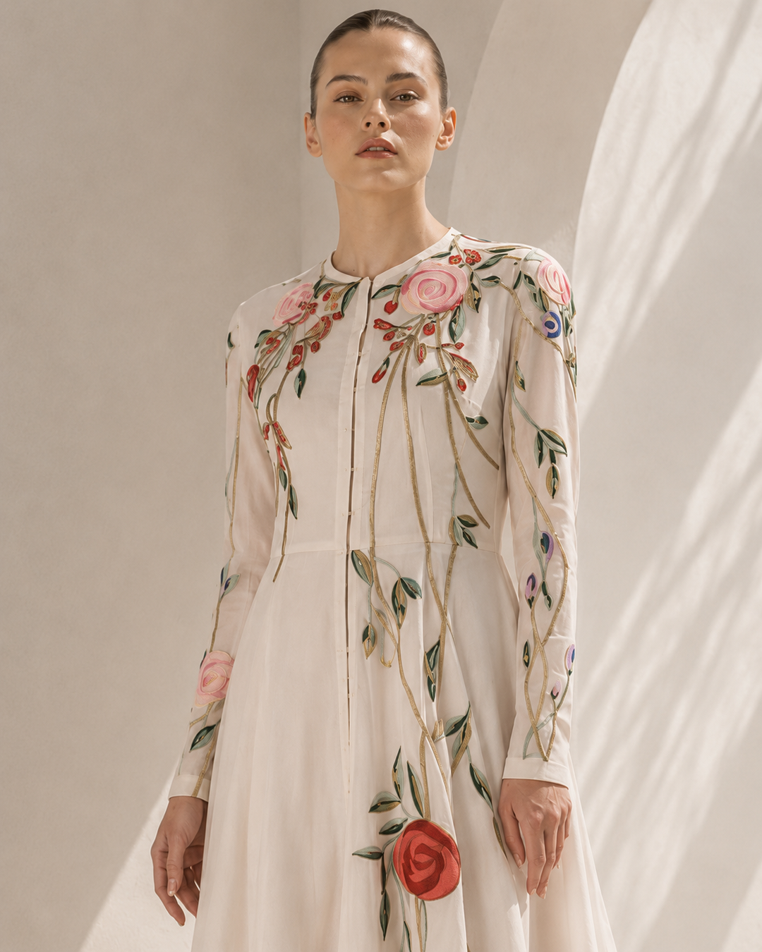 Ivory Gown With Floral Vine Detailing