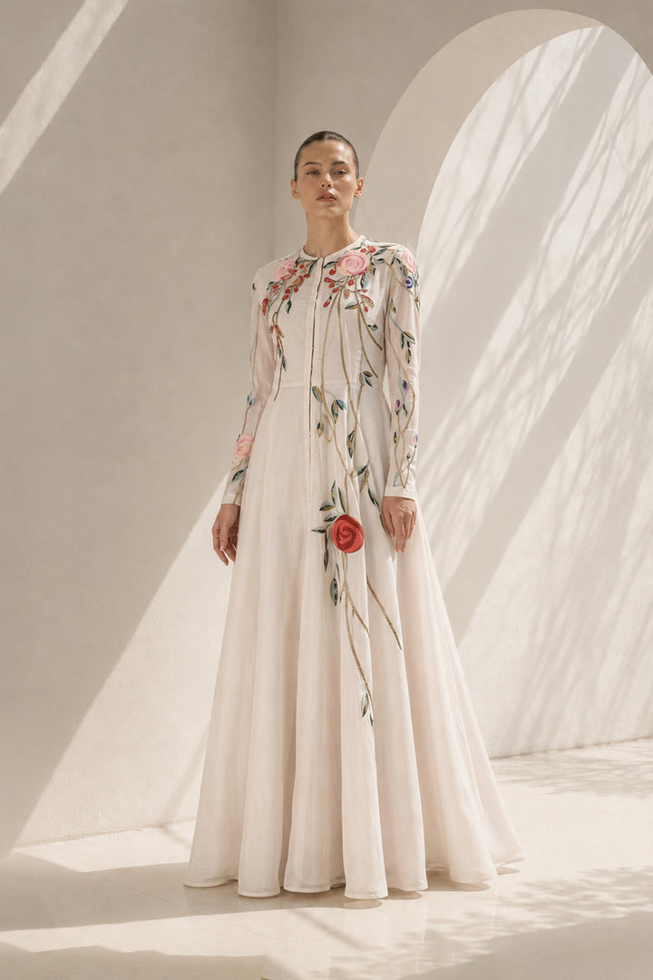 Ivory Gown With Floral Vine Detailing