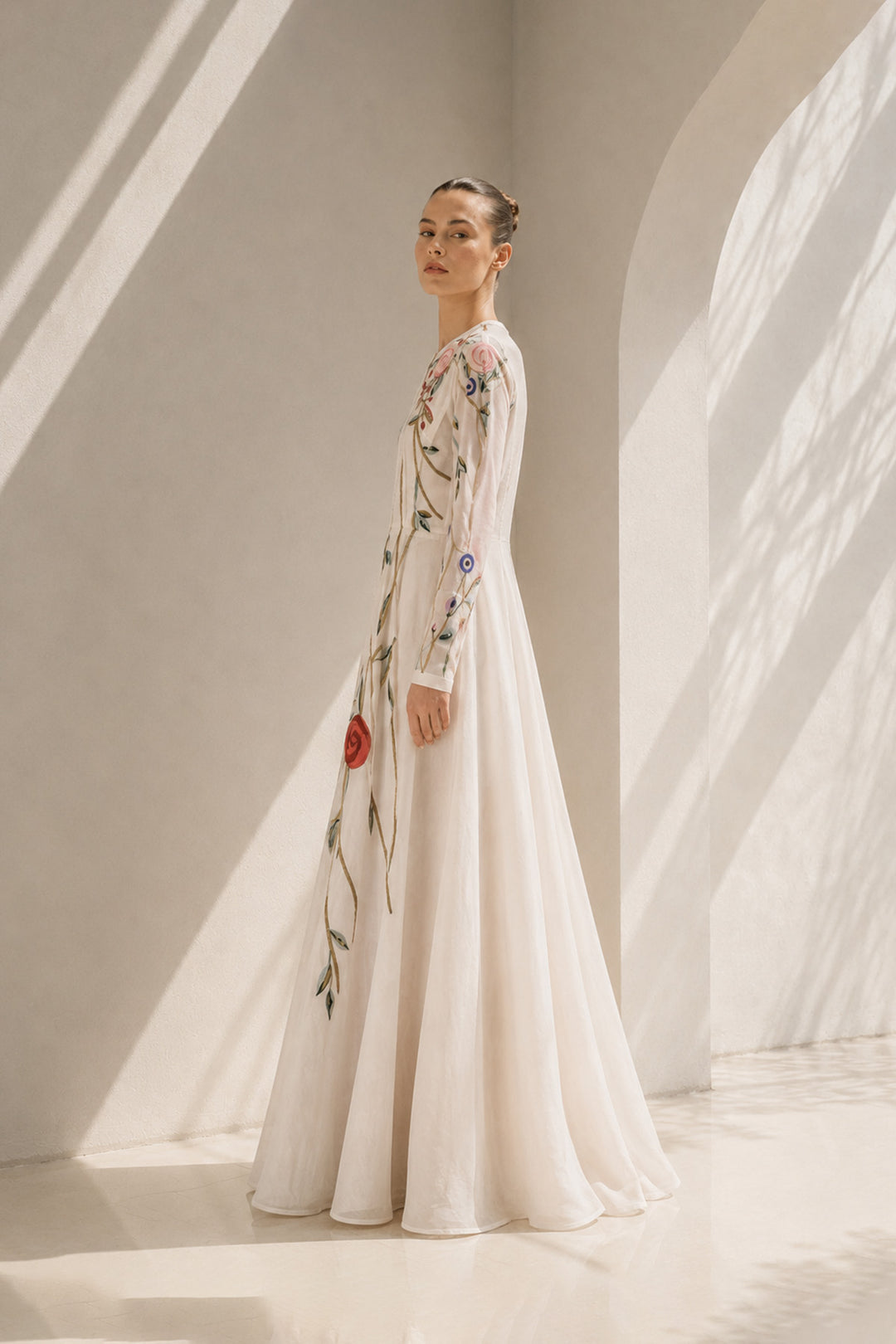 Ivory Gown With Floral Vine Detailing