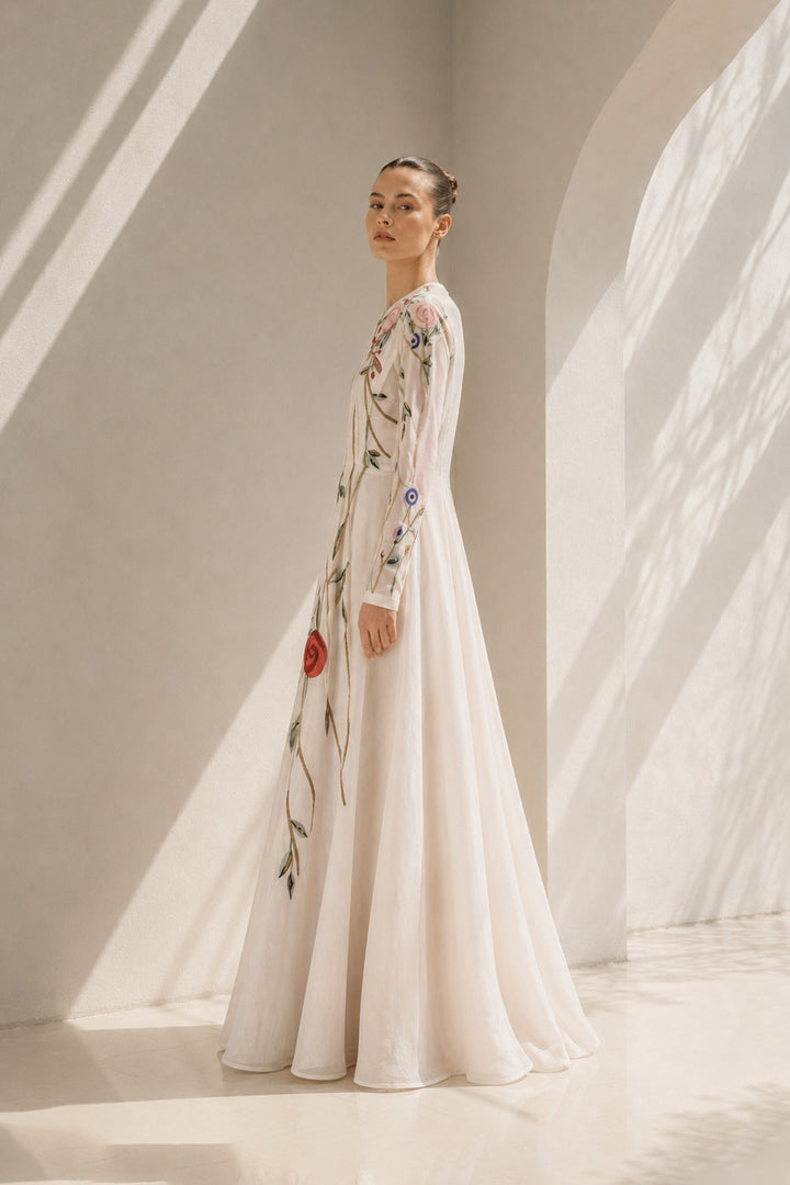 Ivory Gown With Floral Vine Detailing