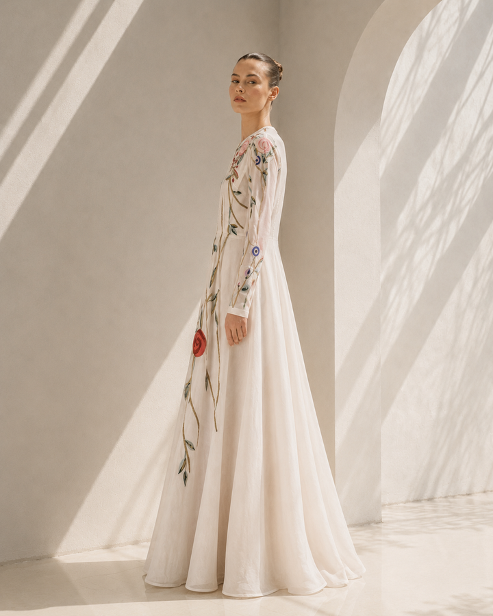 Ivory Gown With Floral Vine Detailing
