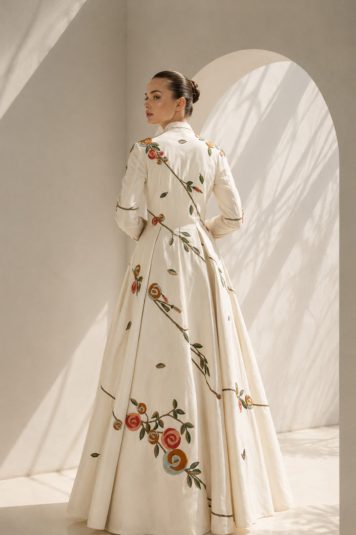 Ivory Gown With Collared Jacket Style
