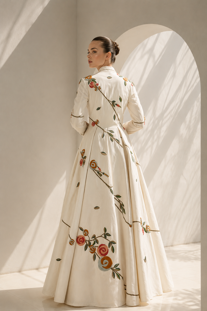 Ivory Gown With Collared Jacket Style