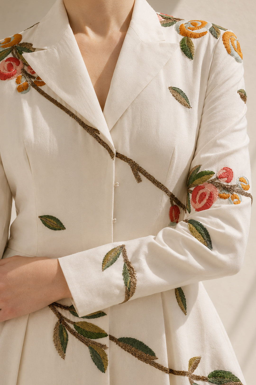Ivory Gown With Collared Jacket Style