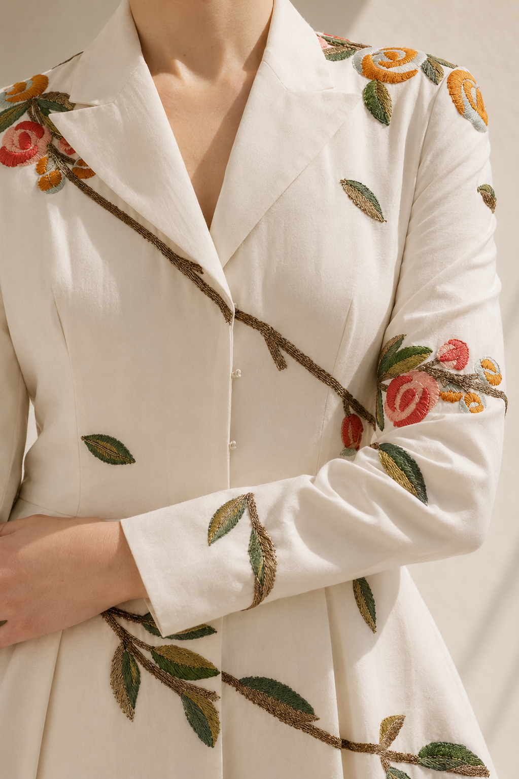 Ivory Gown With Collared Jacket Style