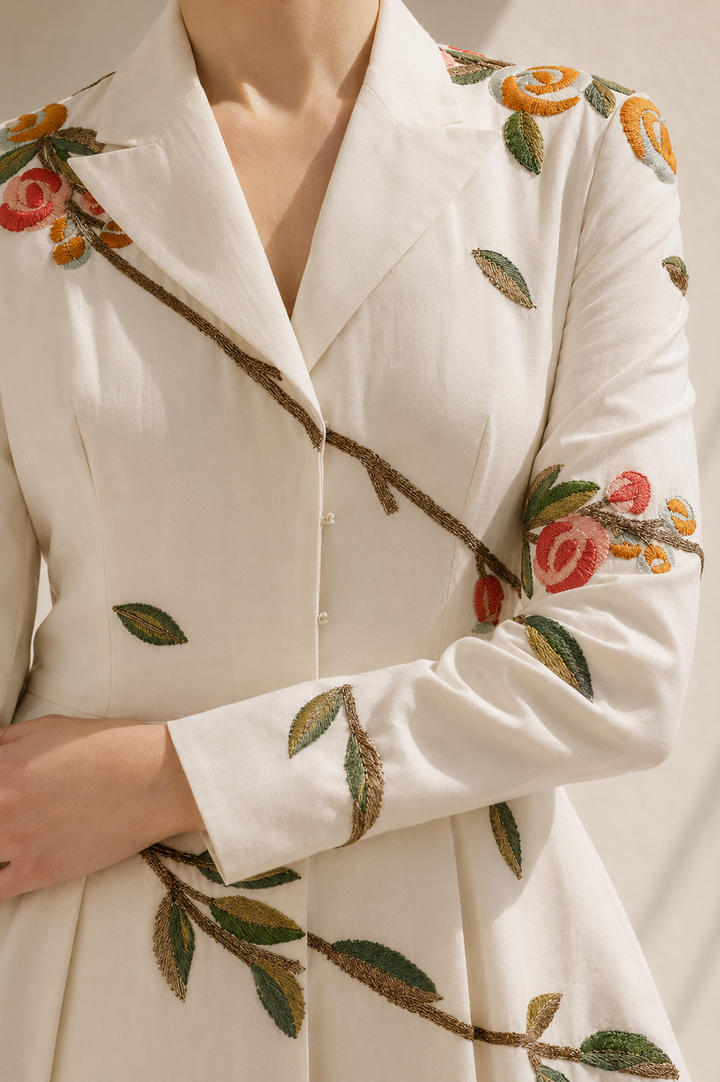 Ivory Gown With Collared Jacket Style