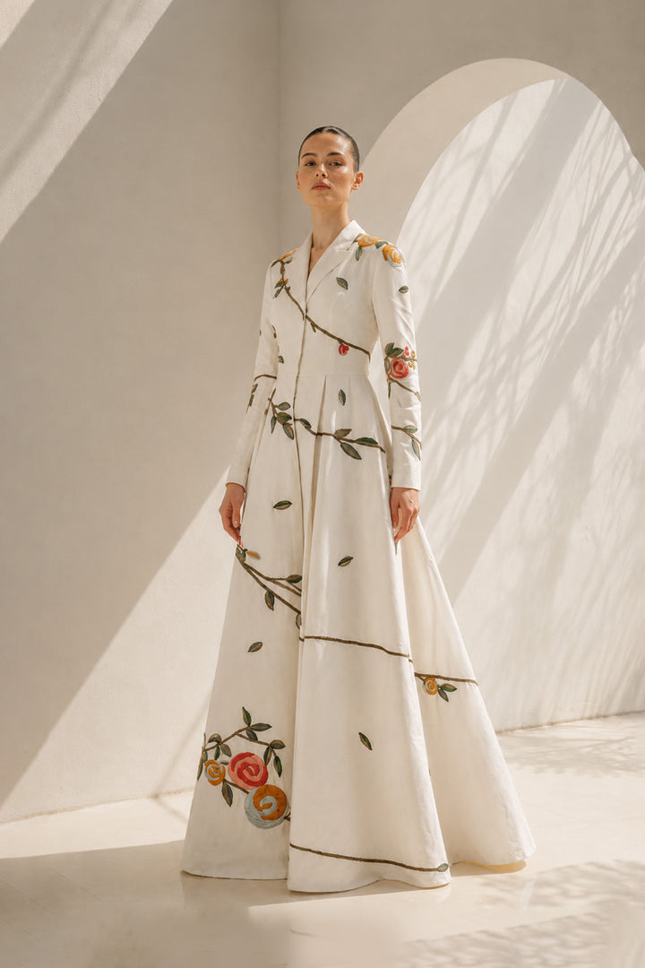 Ivory Gown With Collared Jacket Style