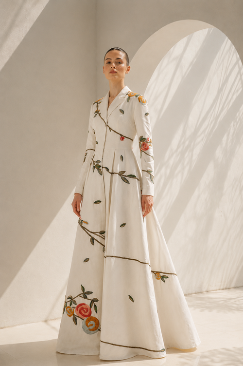 Collared Embroidered Jacket Gown