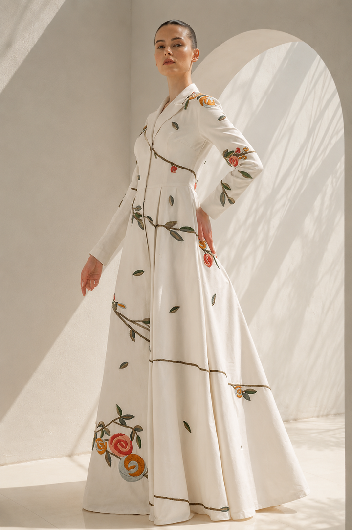 Ivory Gown With Collared Jacket Style