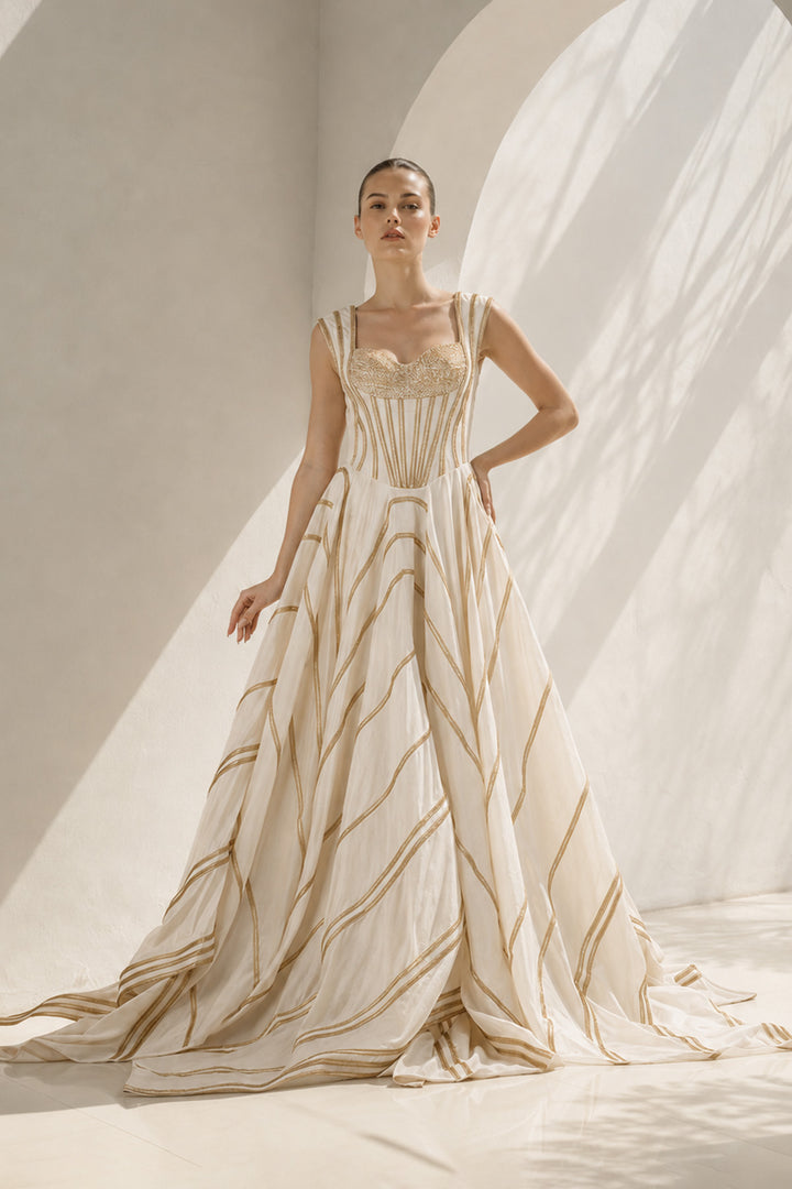 Ivory gown with corset elegance