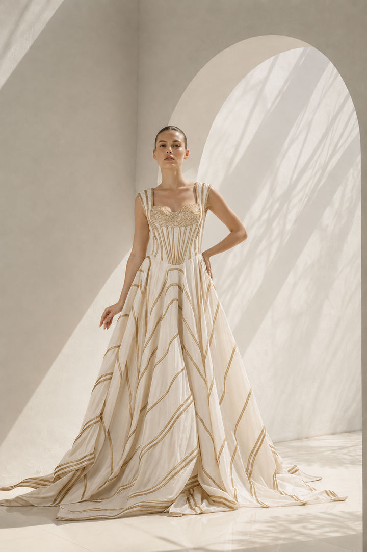 Ivory gown with corset elegance