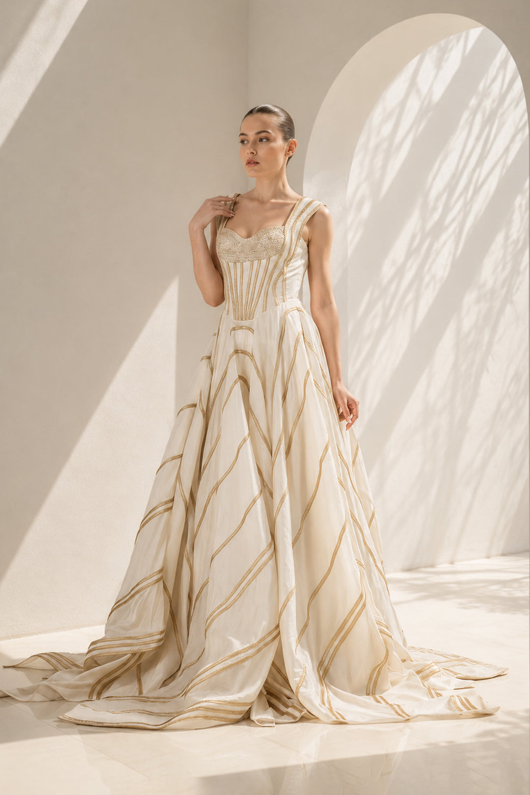Ivory gown with corset elegance