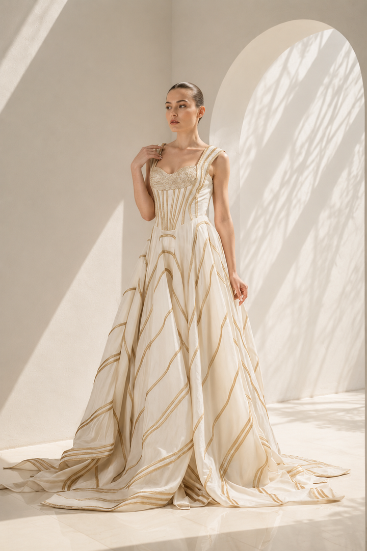 Ivory gown with corset elegance