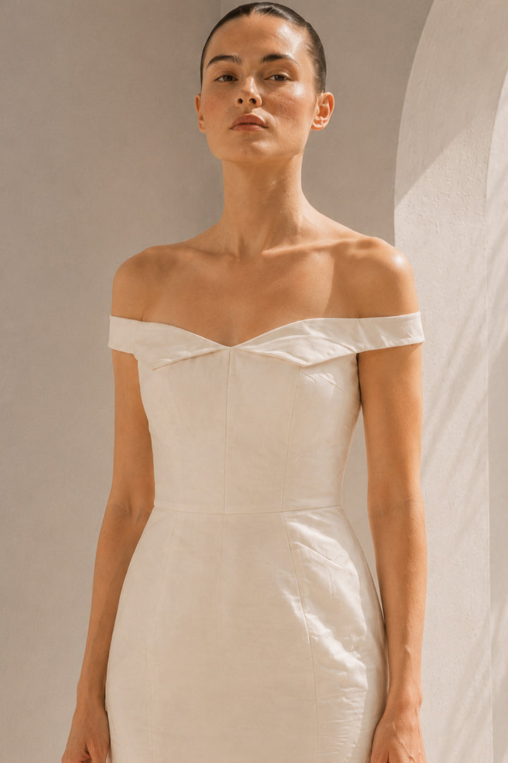 Ivory Off-Shoulder Gown With Dramatic Flair