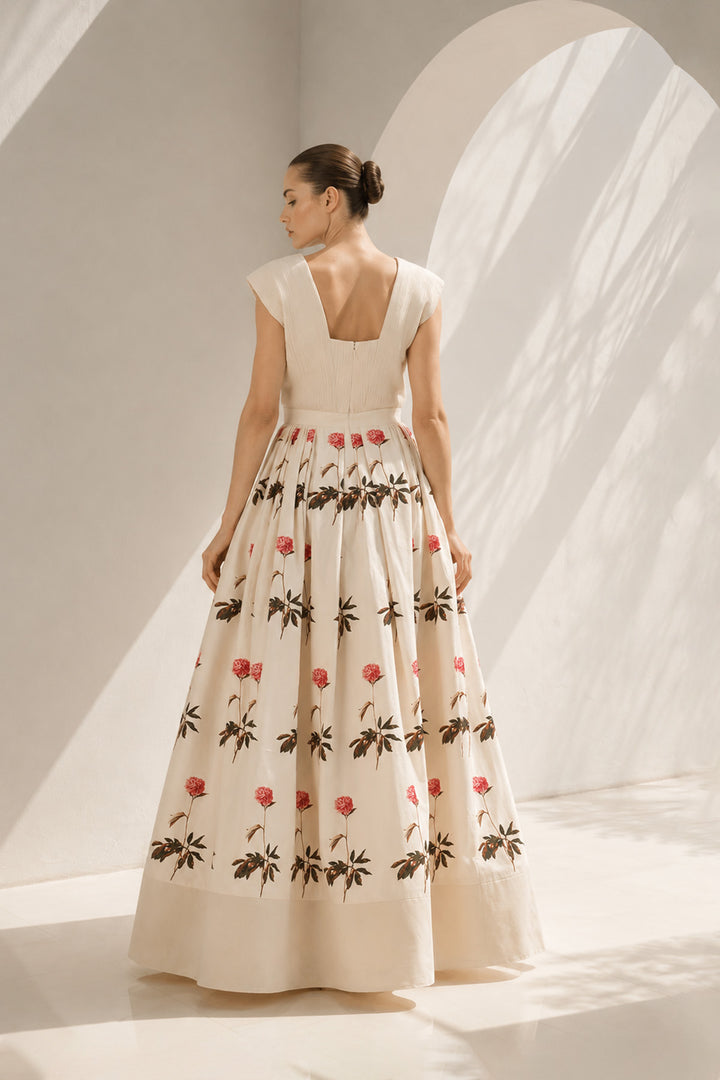 Ivory Gown With Floral Embroidered Elegance