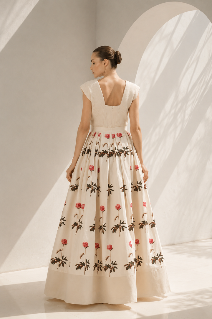 Ivory Gown With Floral Embroidered Elegance