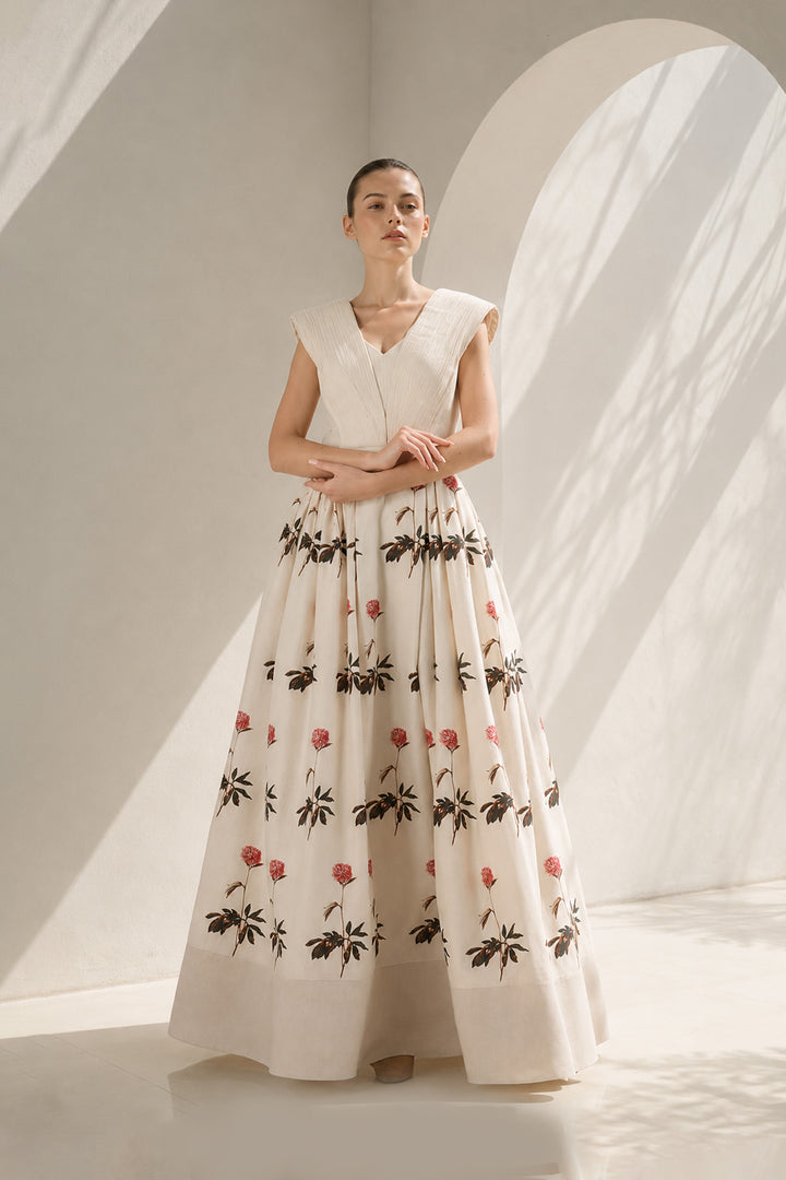 Ivory Gown With Floral Embroidered Elegance