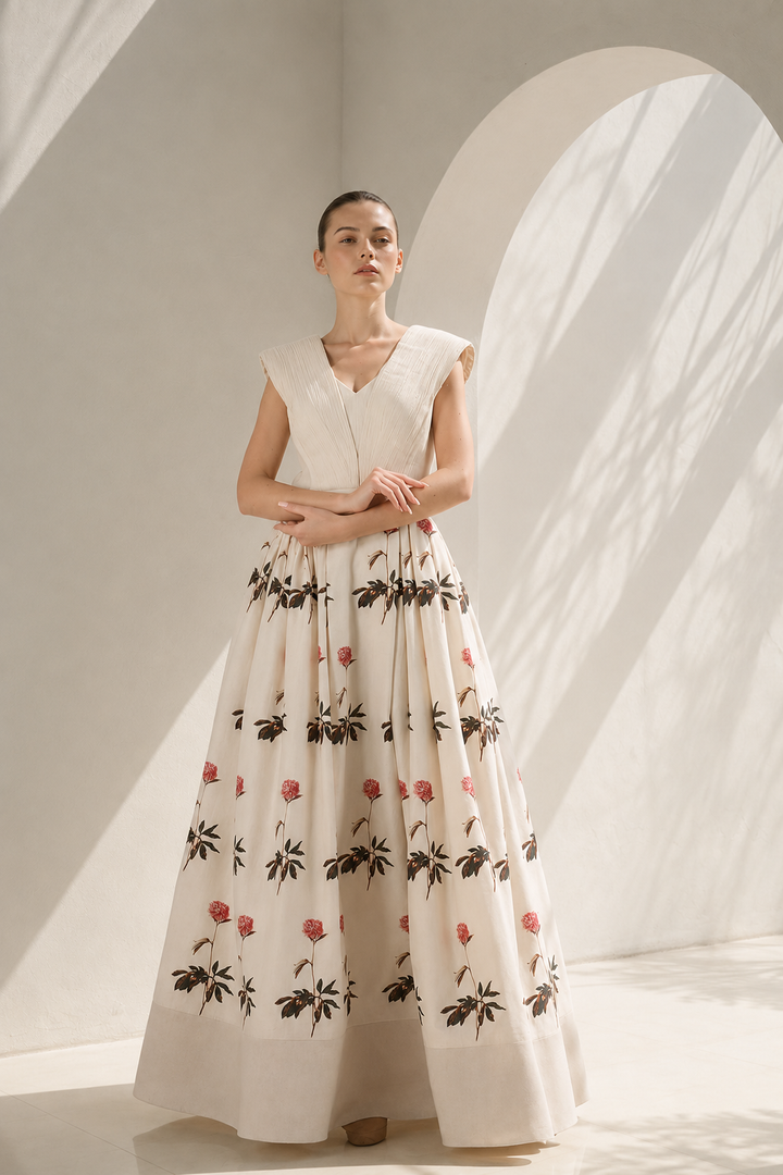 Ivory Gown With Floral Embroidered Elegance