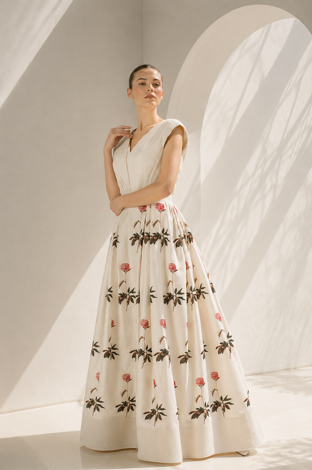 Ivory Gown With Floral Embroidered Elegance