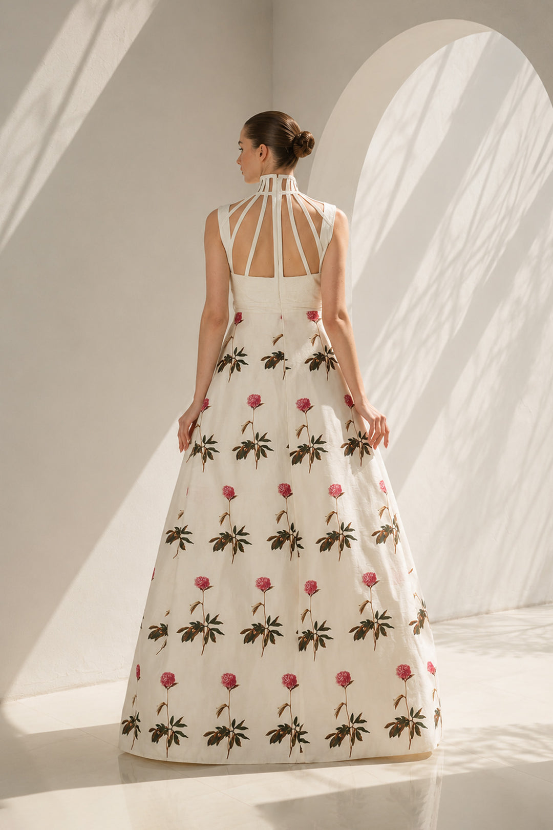 Ivory Gown With Halter Floral Detailing