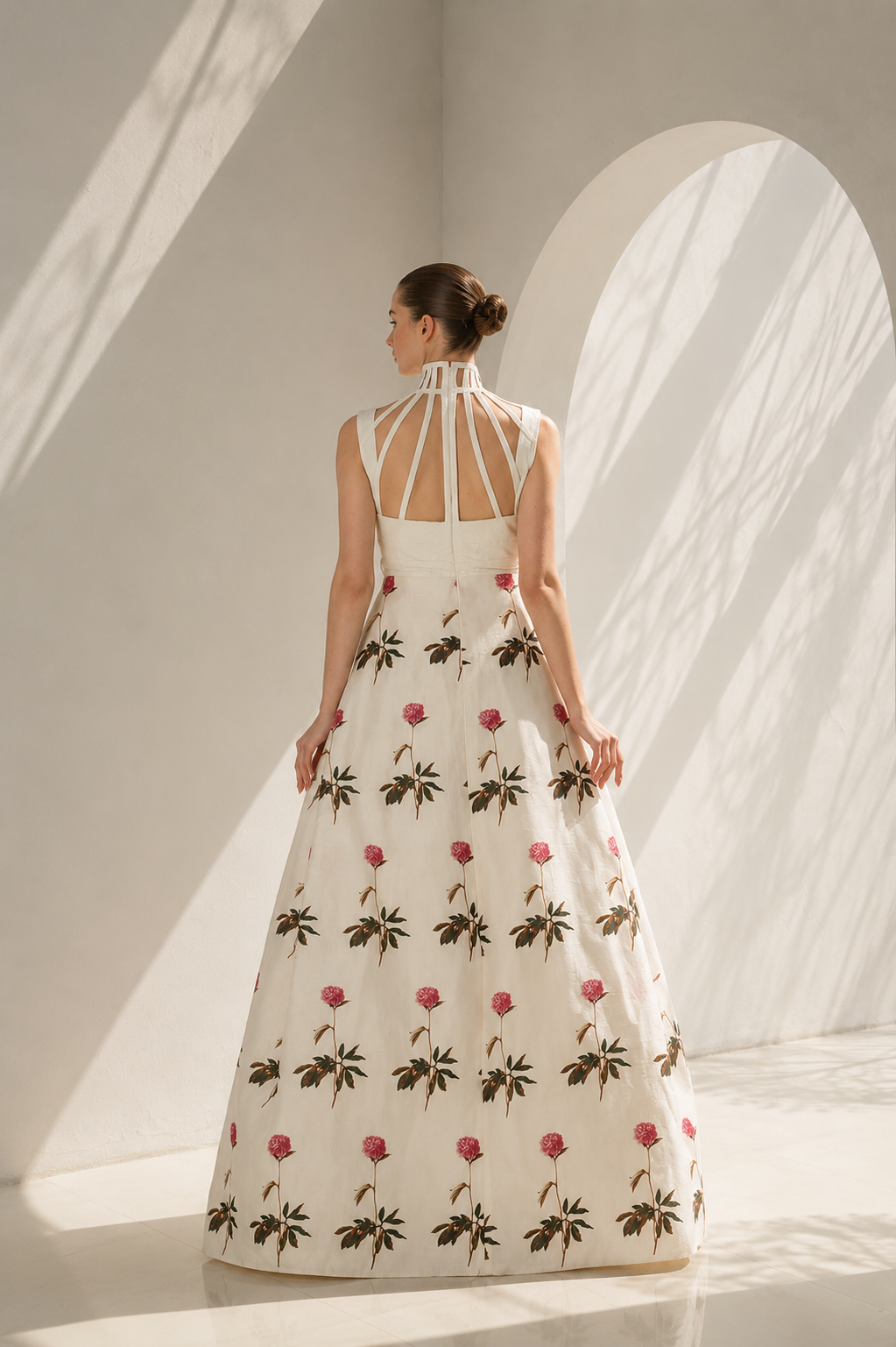 Ivory Gown With Halter Floral Detailing