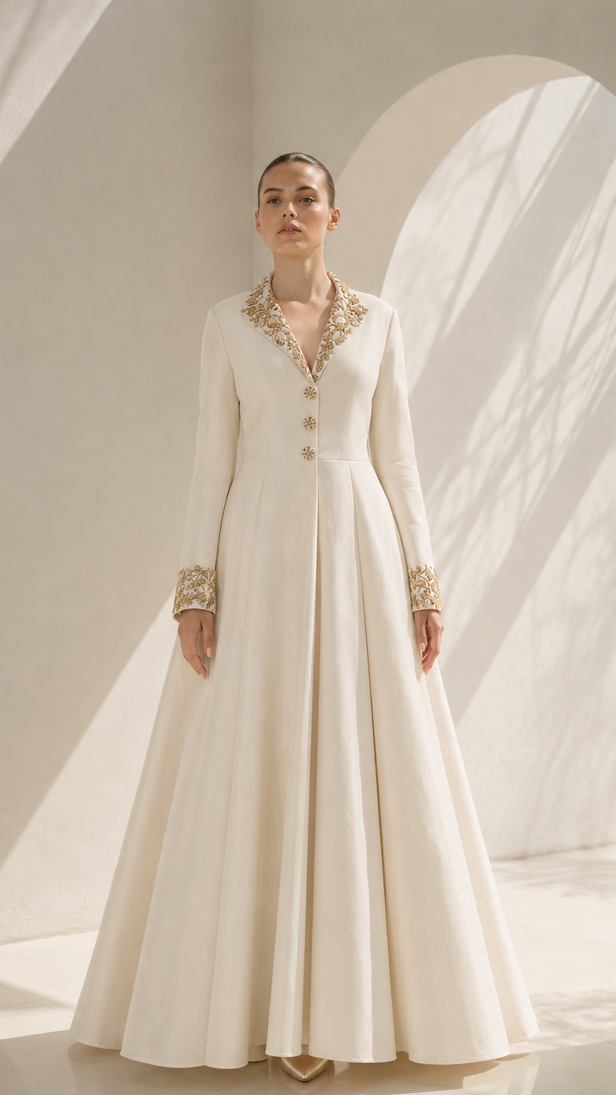 Collar Embroidered Gown