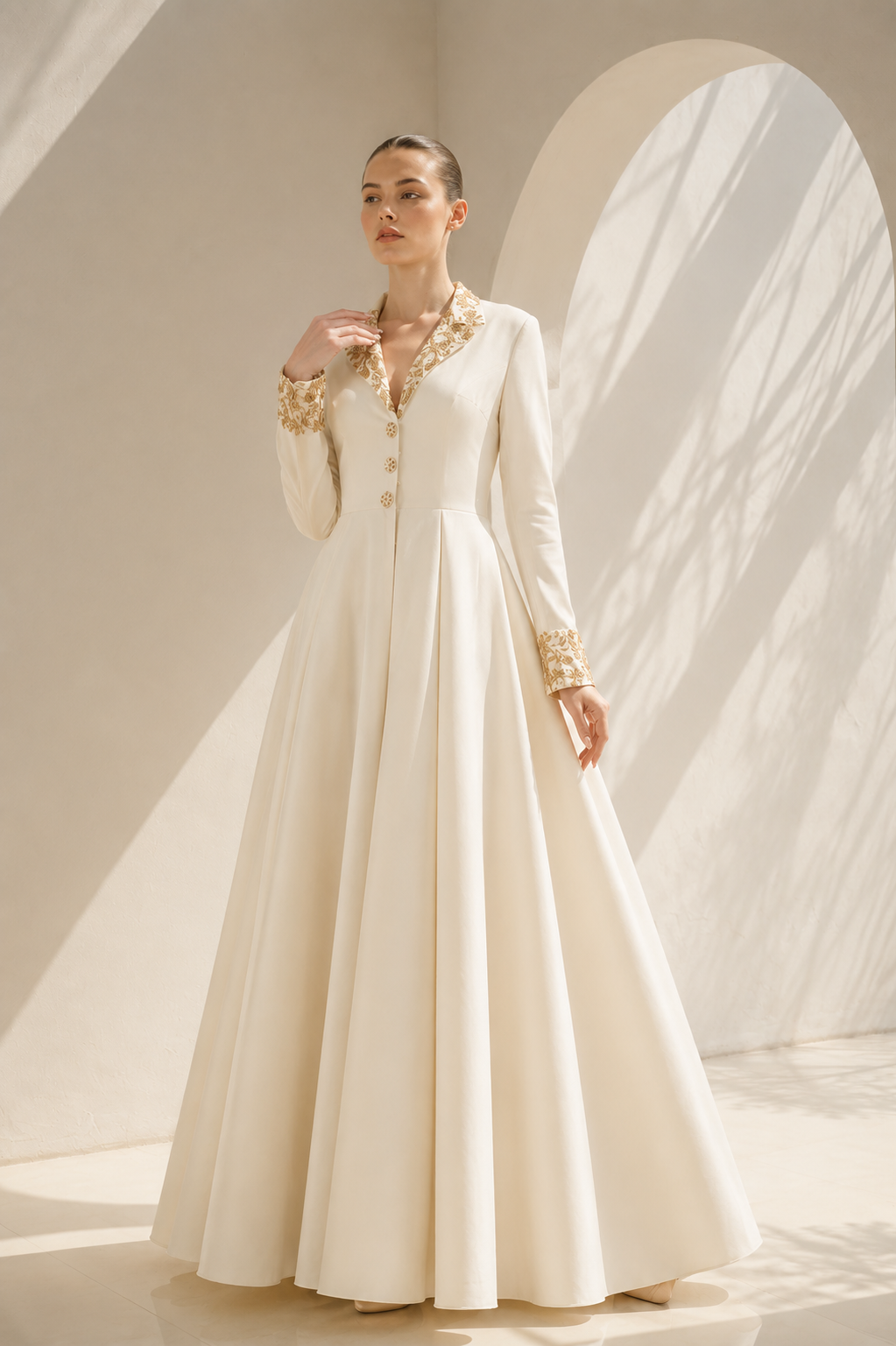Collar Embroidered Gown