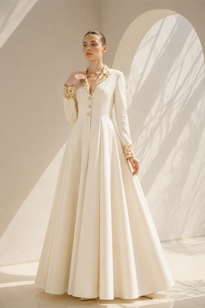 Collar Embroidered Gown