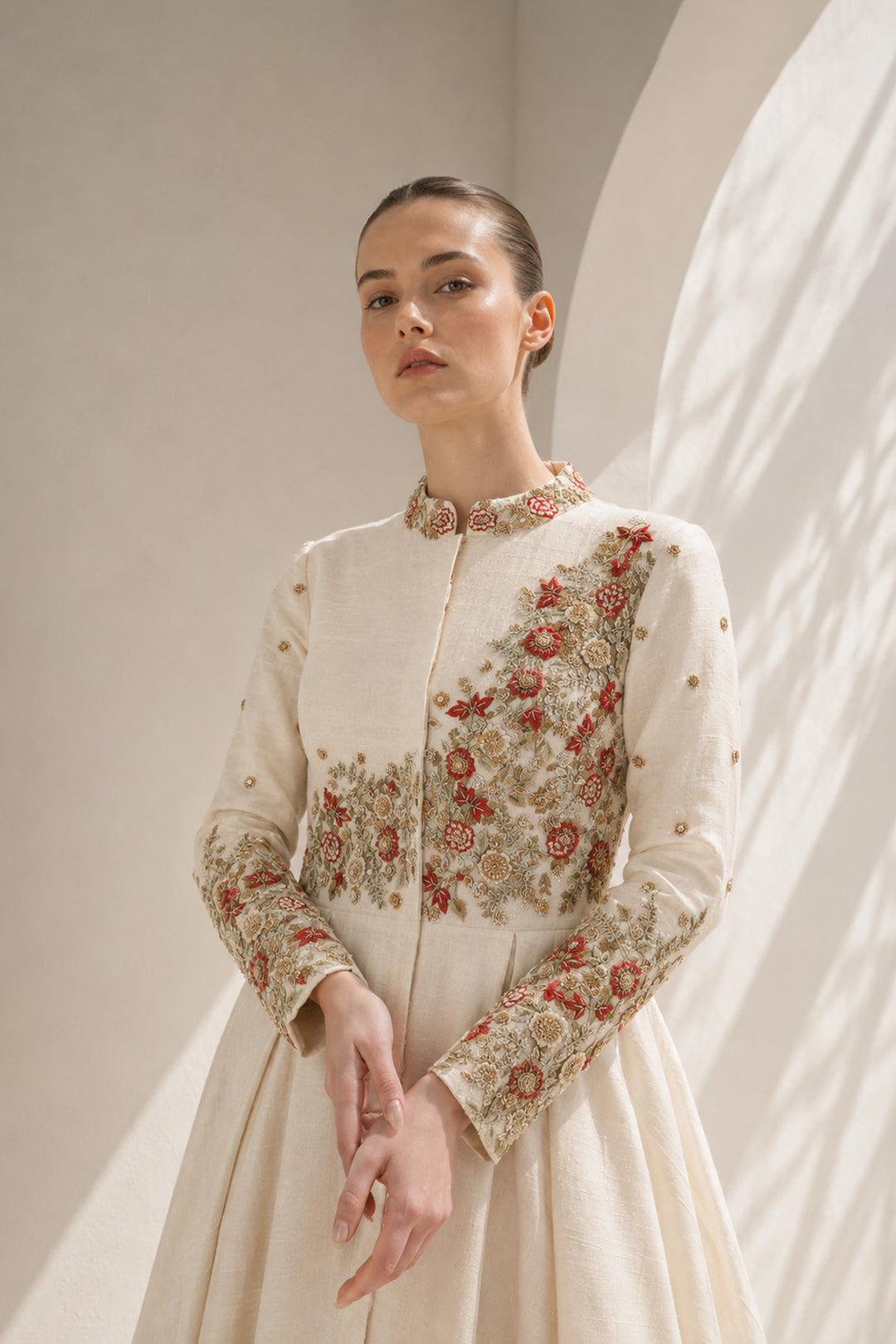 Front-Opening Embroidered Gown