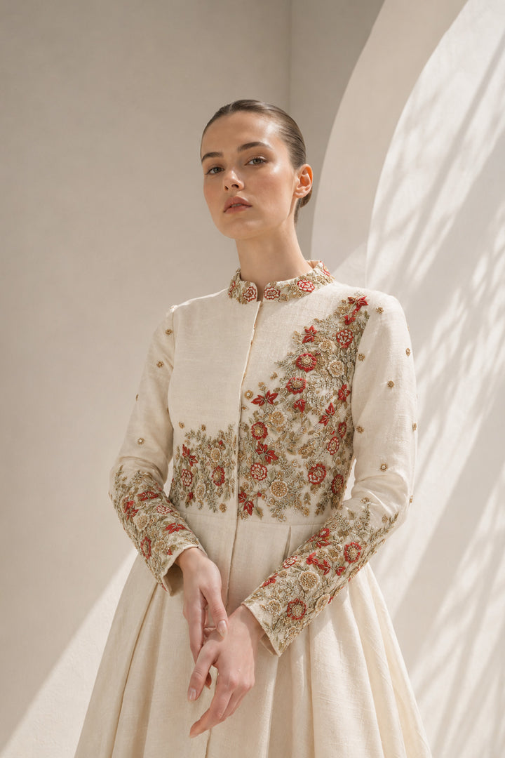 Front-Opening Embroidered Gown