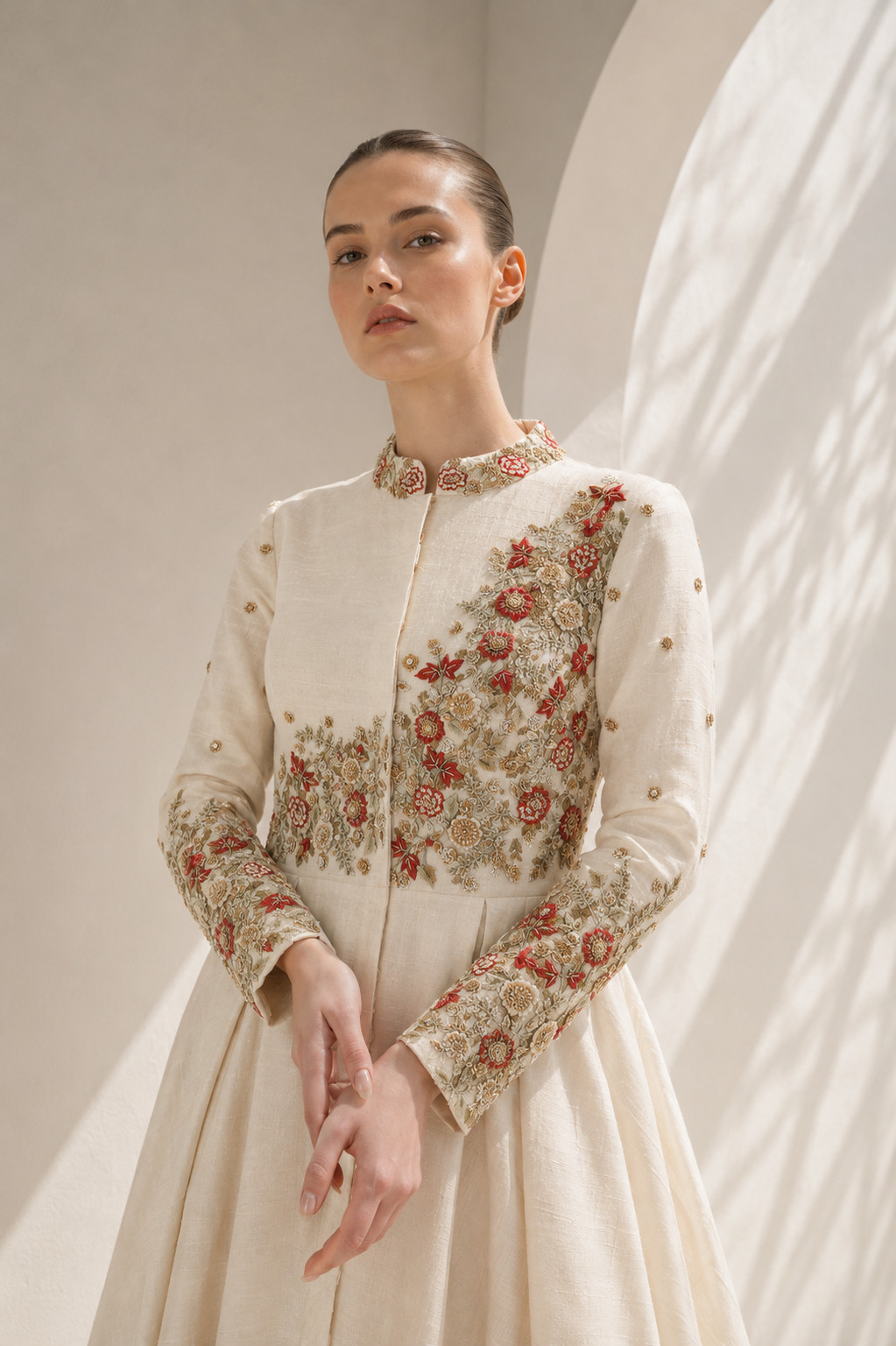 Front-Opening Embroidered Gown