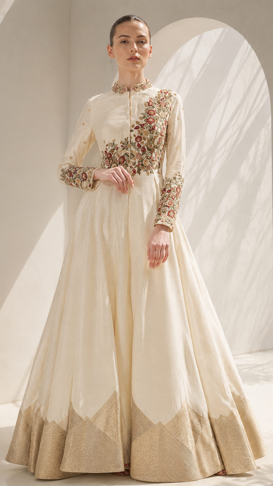Front-Opening Embroidered Gown