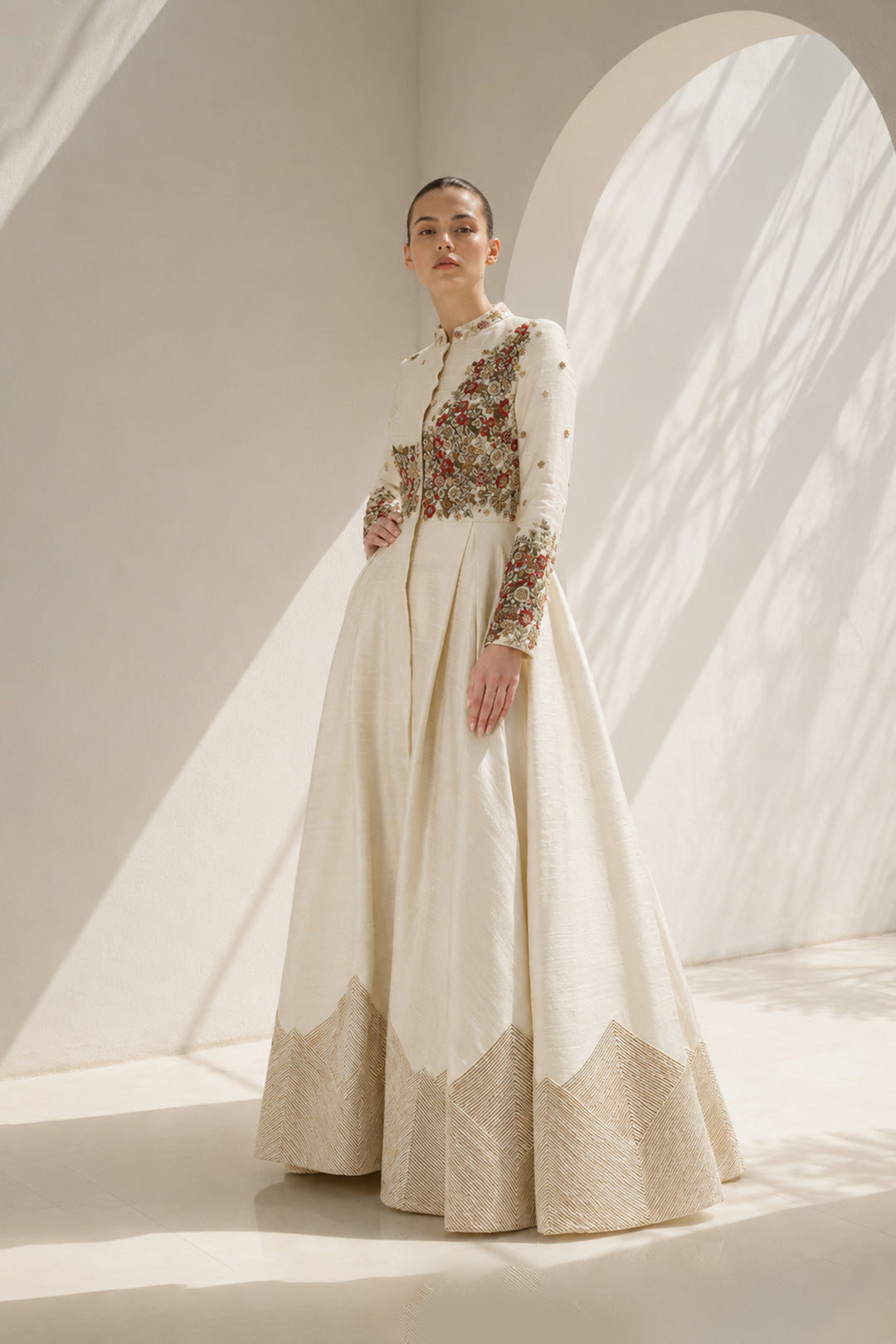 Front-Opening Embroidered Gown
