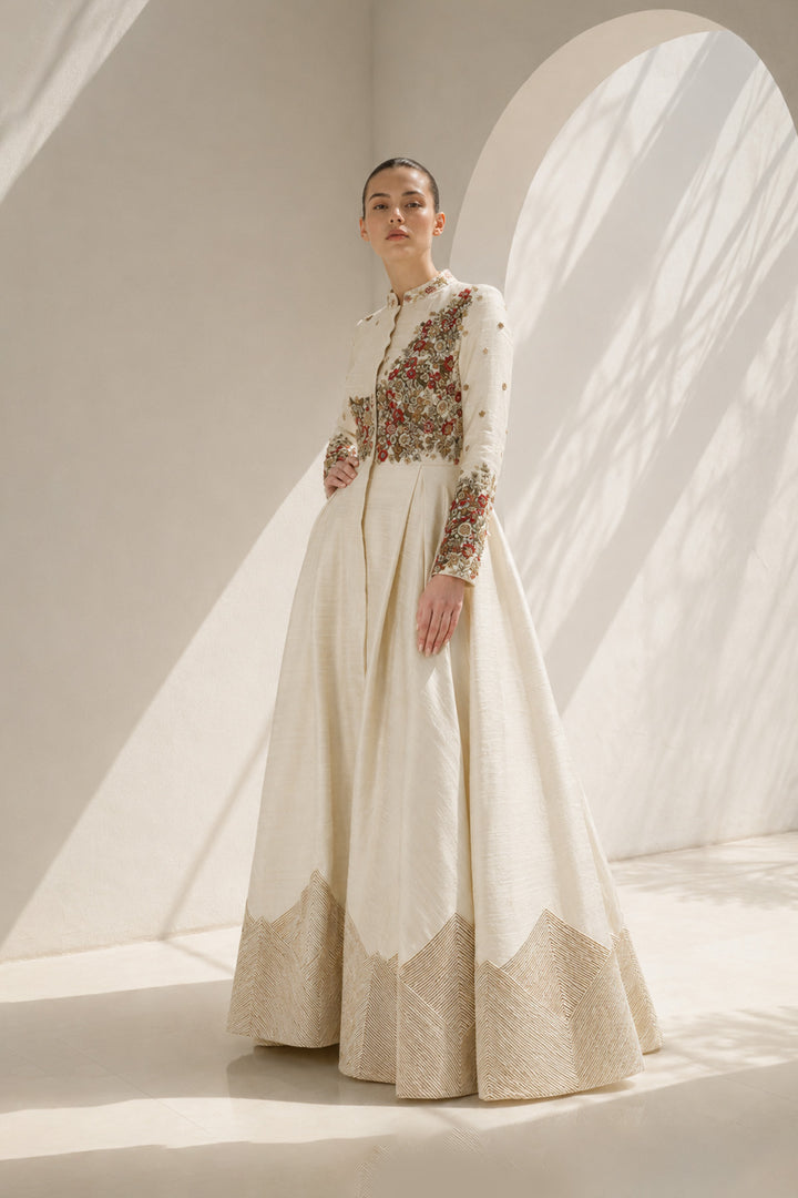 Front-Opening Embroidered Gown