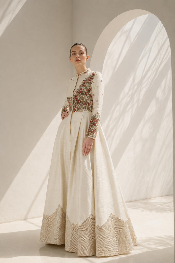 Front-Opening Embroidered Gown