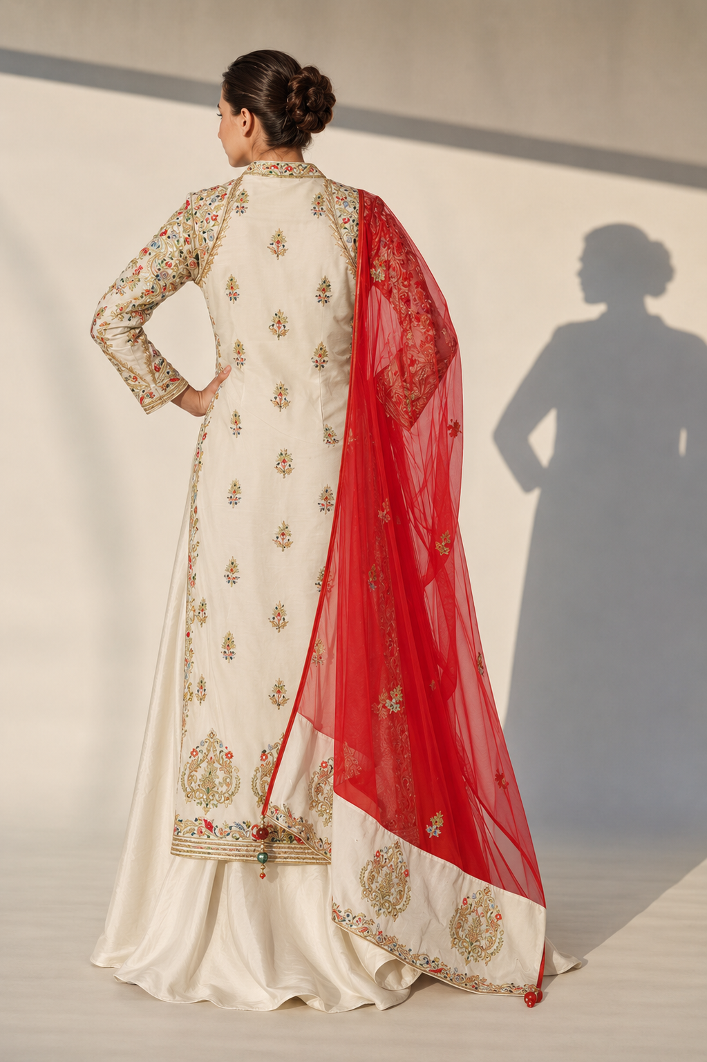 Velvet Embroidered Kurta &amp; Lehenga Set