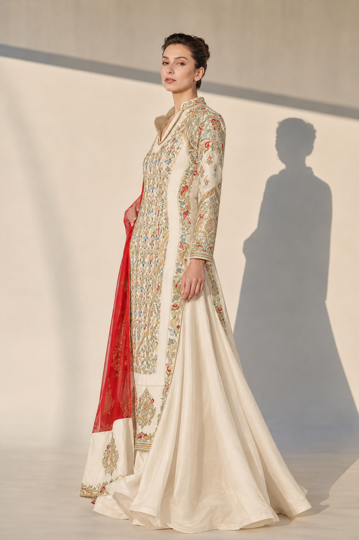 Velvet Embroidered Kurta &amp; Lehenga Set