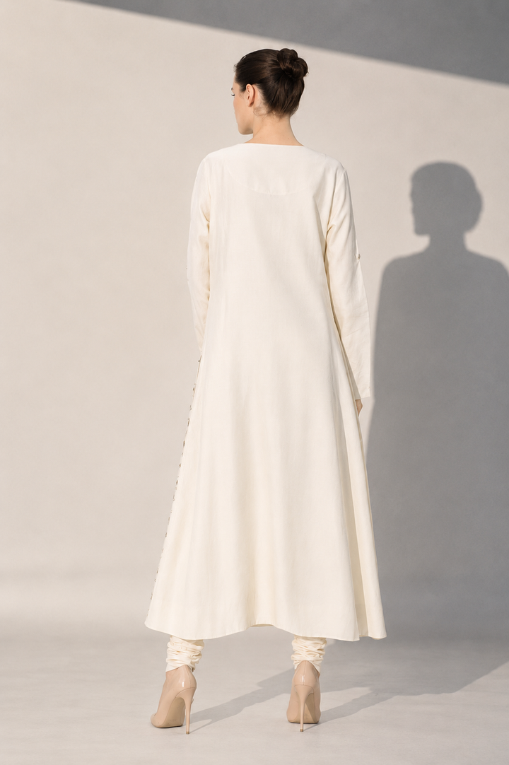 Ivory Straight Kurta With Floral Embroidered