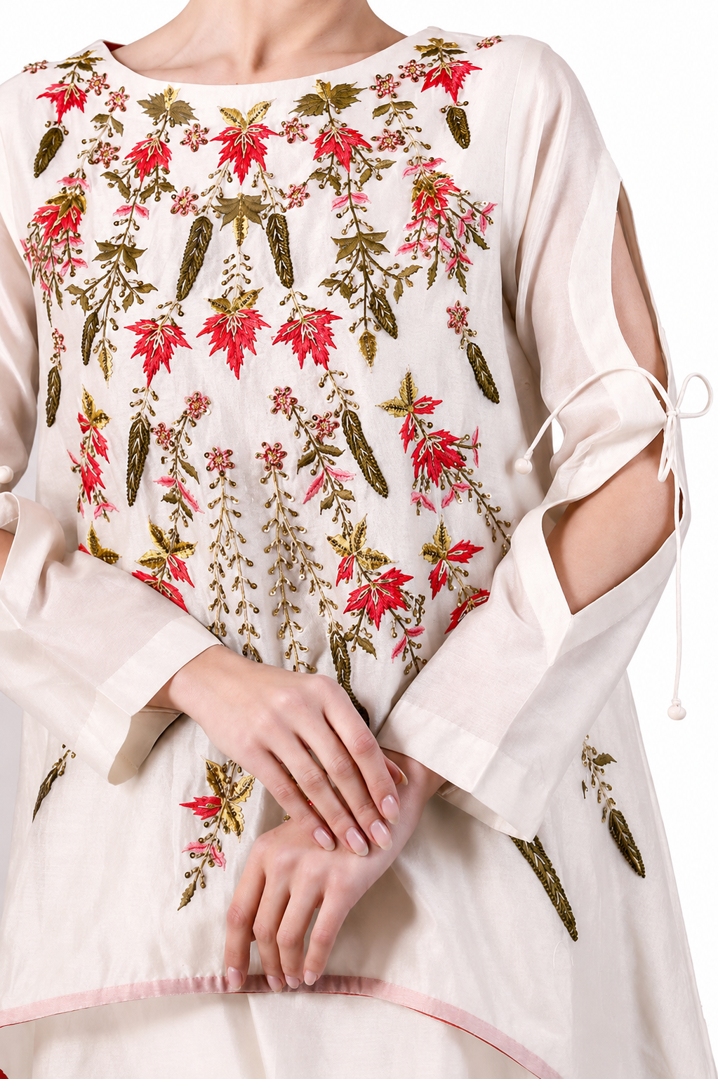 Ivory Cut-Out Sleeves Embroidered Kurta Set